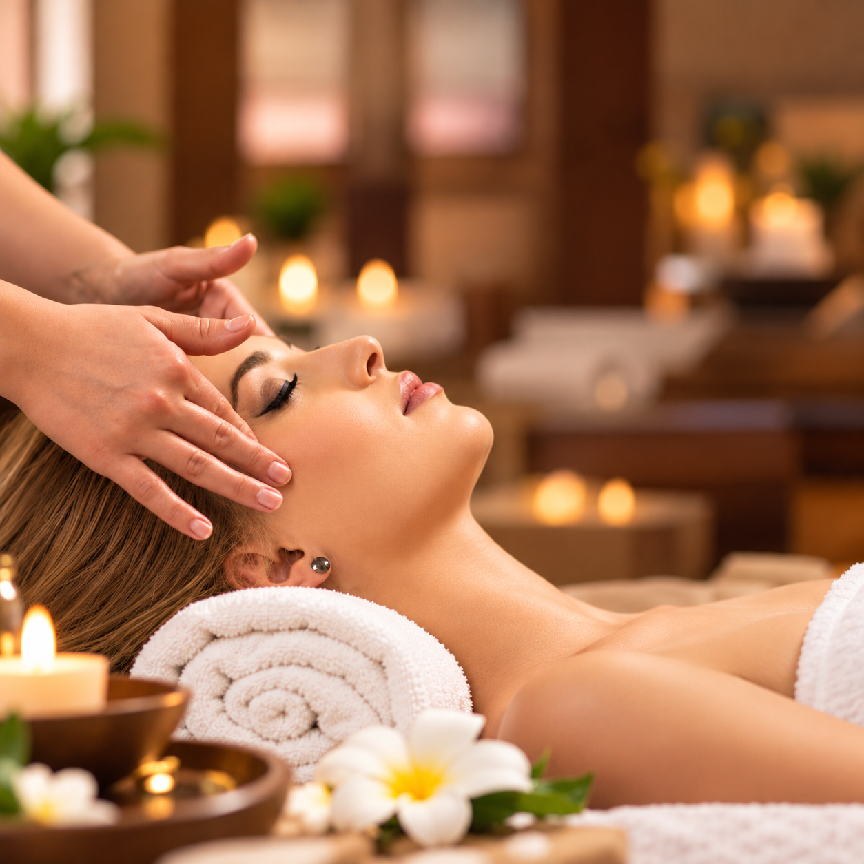Woman receiving a relaxing spa treatment at Ocean Thai Spa