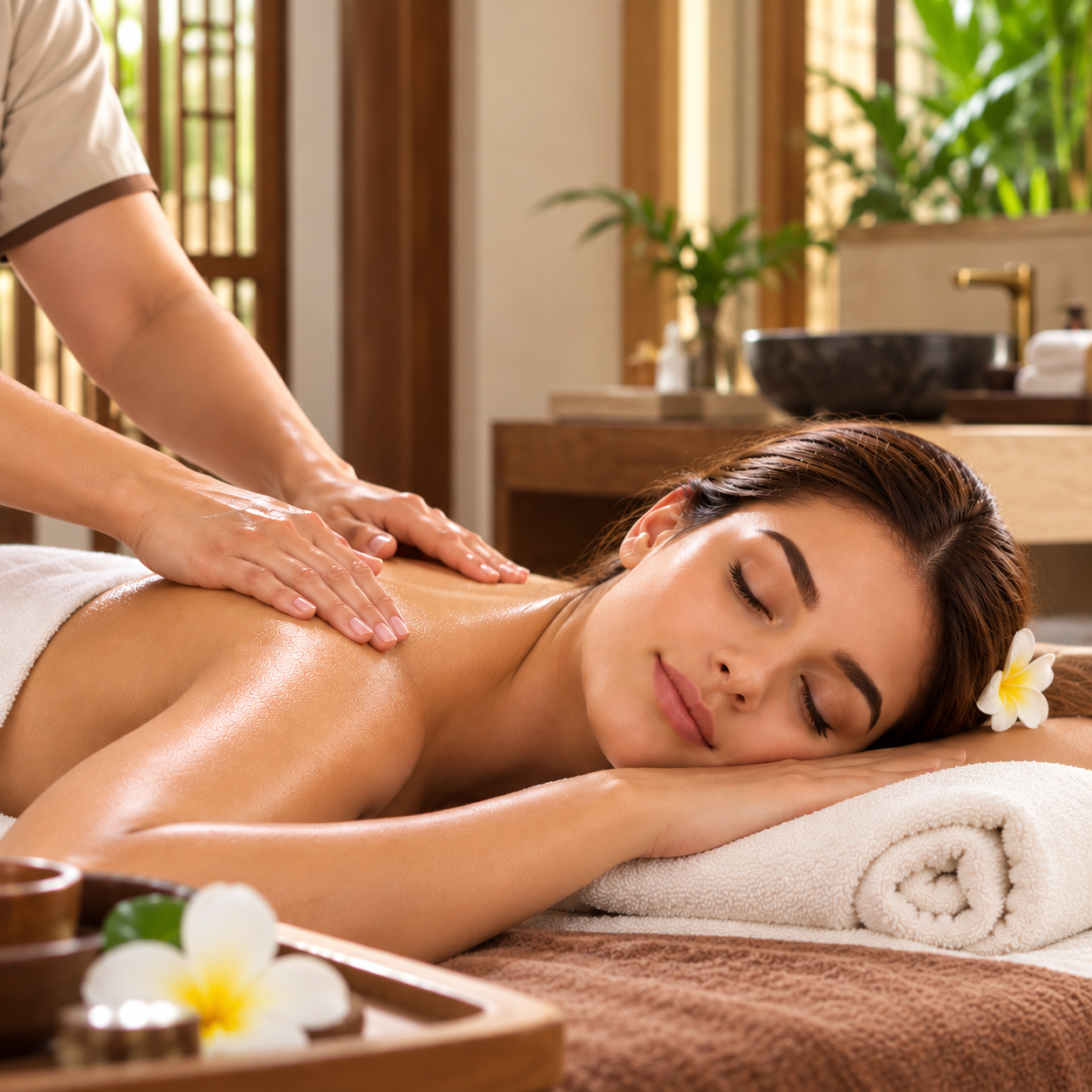 Woman receiving a relaxing back massage at Ocean Thai Spa